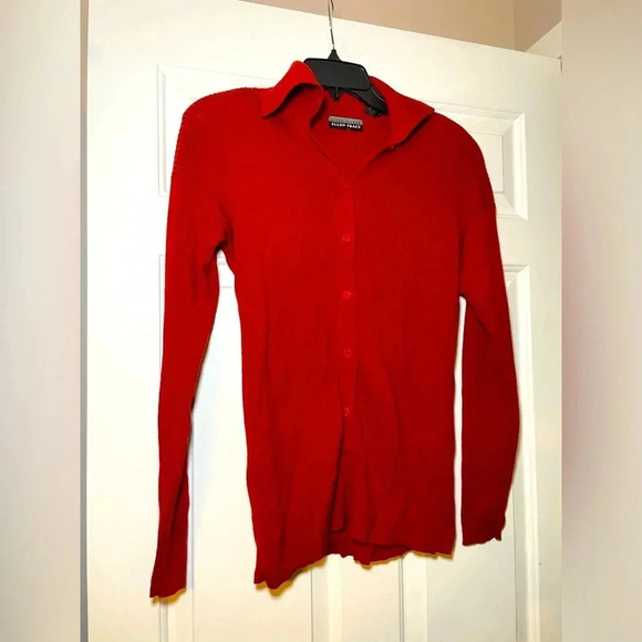 Vintage Linda Allard Ellen Tracy Wool Red Sweater Size Medium Shoulder Pads!! - Picture 1 of 6